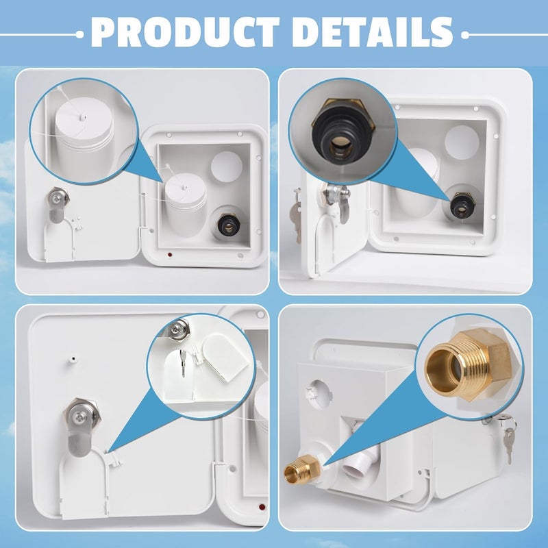 Spoliaccio Premium rv Water Inlet Replacement with Gravity Flow,Quick-Connect-Durable Anti-Aging Material, Pure Brass Connector, and Easy-Access Pipe Door-City Water Connection for rv (White) - Image 2